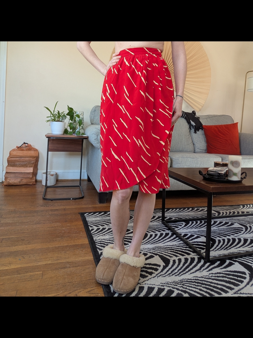 1980s Christian Dior Sportswear Red And White Silk Wrap Skirt